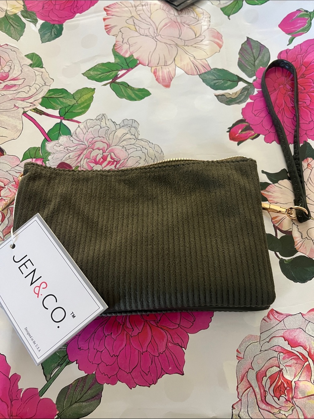Jen & Co Olive Green Cross body Wristlet Clutch